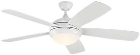 Generation Lighting | 5DISM52RZWD | Discus 52-Inch Indoor 5-Blade Smart Ceiling Fan In Matte White Finish With Energy-Efficient Reversible Dc Motor, Remote Control, Integrated Led Light Kit