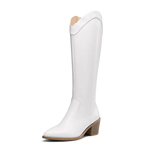 DREAM PAIRS Womens Cowboy Boots, Western Cowgirl Pull On Zipper Chunky Heel Pointed Toe Knee High Boots