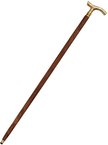 Humaira Nautical Walking Stick - Men Derby Canes And Wooden Walking Stick For Men And Women - 37" Brown Ebony Brass T Shape Handle In Golden Tone Natural Wood Unisex Cane #TOP6