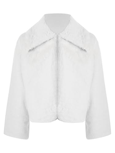 Jhaoyu Kids Girls Faux Fur Jacket Overcoat Turn Down Collar Long Sleeve Open Front Coat Bolero Casual Thermal Outerwear