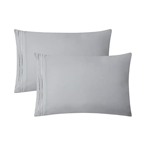 Clara Clark Pillow Cases Standard Size - Ultra Soft Pillow Cover, Lightweight Microfiber Pillow Cases Queen Size Set of 2 - Envelope Closure Pillowcases, Silver. Cover