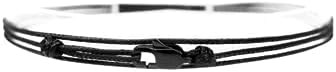 Adjustable Wrap Surfer Bracelet Women & Men - Thin String Bracelet with Snap Hook - Nautical Maritime Beach Jewelry - Handmade & Waterproof - Birthday Gift for Him (Black Black)