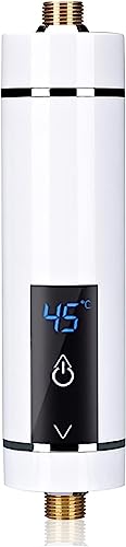 Mini calentador de agua eléctrico instantáneo, mini calentador de agua instantáneo, sin tanque, para baño, cocina, enchufe europeo, 220 V (blanco, 3500 W)