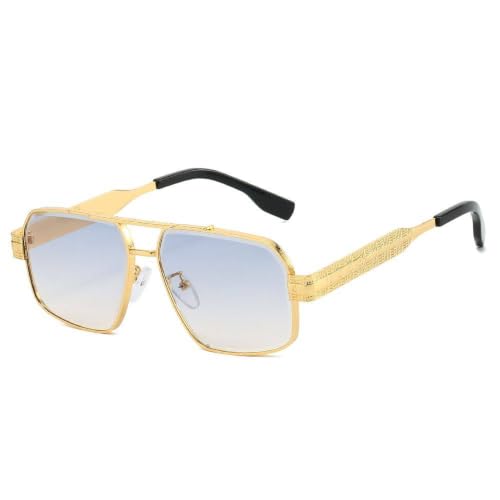 Lunettes de soleil contre l'éblouissement monture punk dorée verres bleus UV400