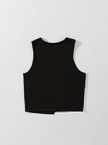 Verdusa Women's Color Block Round Neck Sleeveless Ribbed Crop Tank Top Black M #TOP1