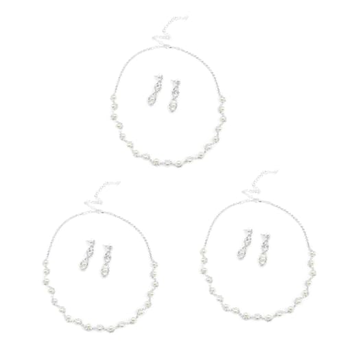Collar y pendientes de perlas falsas set de joyería para regalo de mujer y novias
