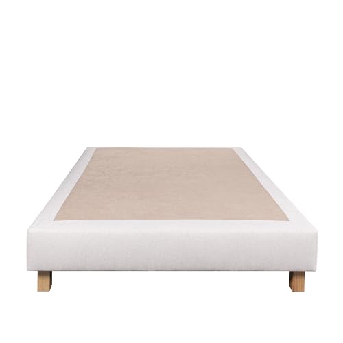 Luxury Literie Sommier tapissier 140x200, Beige, Gamme Prestige Hôtel, Bois Massif + Pieds offerts