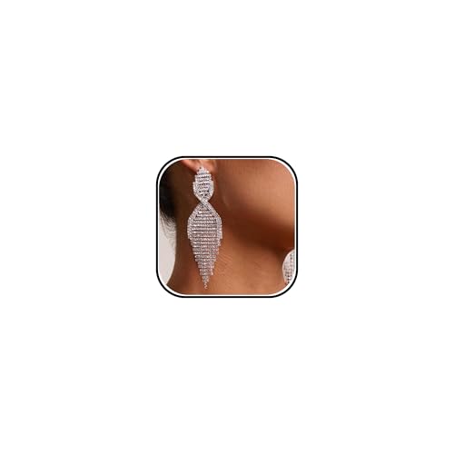 Silver Rhinestone Dangle Earrings Jewelry Sparkly Long Tassel Chandelier Earrings Dangling for Prom Wedding Party Formal Evening Fashion Homecoming Dresses Jewelry Accessories by Frodete - Used condition - US$11.92