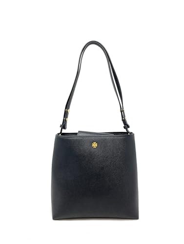 Tory Burch Emerson Womens Saffiano Leather Bucket Bag (Black)