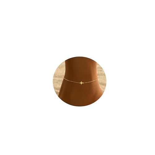 Image of NONAMOIS Ankle Bracelets for Women Dainty 18K Gold Plated Anklet Waterproof Round Beaded Paperclip Herringbone Pearl Chain Anklets Waterproof Beach Foot Jewelry