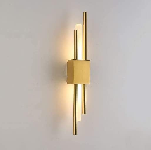 Brushed Brass Wall Sconce Lights Vanity Modern Industrial Wall Lamp Pole Wall Mount Lighting Fixture Linear Tube LED Wall Sconce Lamps for Bedroom, Stairs, Hallway, Background Wall Lighting