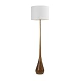 Globe Electric Novogratz x Globe Harrington 65' Floor Lamp, 2-Tone Faux Wood Base, White Fabric Shade, Socket Rotary Switch 67225