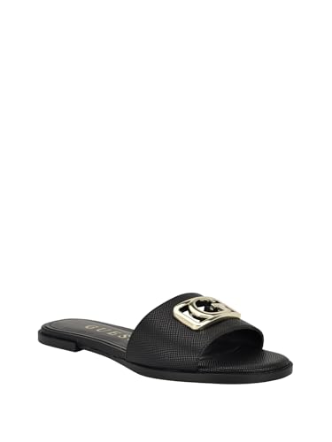 Image of Guess Women's Adrinna Flat Sandal, Black Saffiano 002, 4 UK