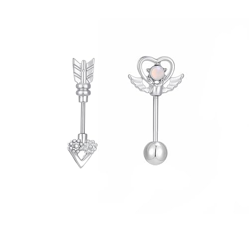Heart Wing Cartilage Earring Cute Y2k Heart Arrow Flat Back Stud Earrings Helix Cartilage Earrings for Women 2PC
