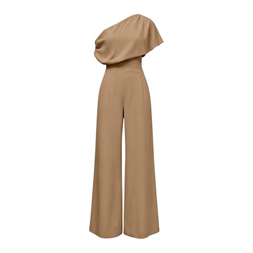 Mono asimétrico de tirantes y pierna ancha elegante para mujer en color liso 4