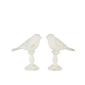 The Bridge Collection Elegant Bird Finial Figurine Set 2 Piece Whitewashed