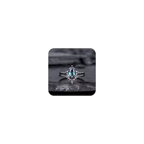925 Sterling Silver Lava Texture Ring Multi-Color Zirconia Marquise Gothic Couple Rings Size 8