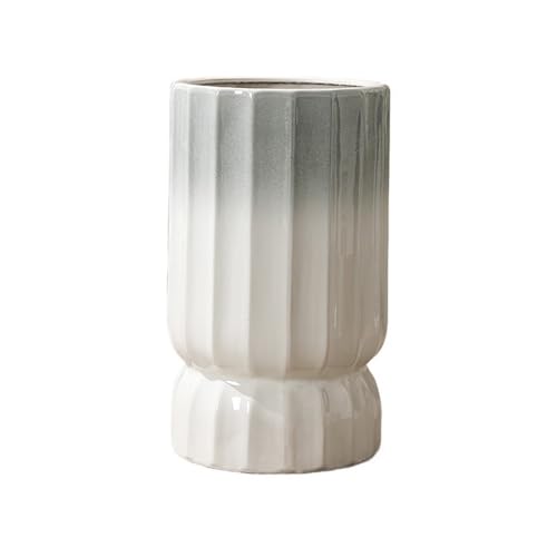 Grand pot de fleurs en céramique dégradé gris blanc pour plante - 2