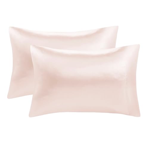 Image of Madison Park Essentials Set of 2 Satin Pillowcase for Hair & Skin, Luxuriously Soft, Silky with Natural Sheen Luster, Cool to Touch, Wrinkle-Free, Machine Washable, King Blush 2 Piece
