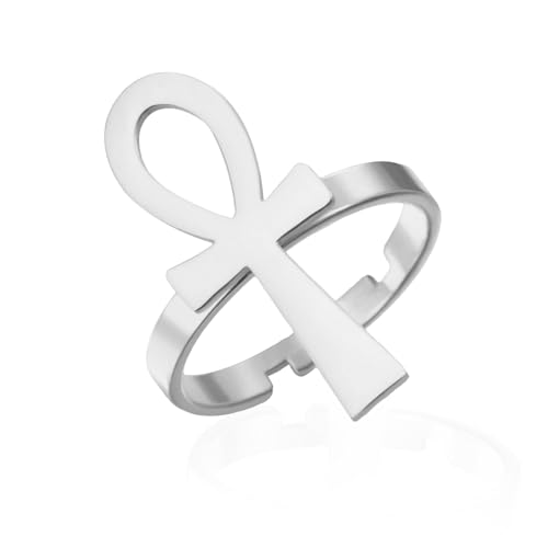 VASSAGO Bague Croix Ankh en Acier Inoxydable Symbole de la Vie Égyptienne Ancienne Bijoux pour...