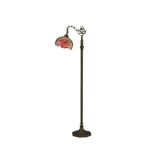 WERFACTORY Tiffany Floor Lamp Red Rose Flower Stained Glass Arched Lamp 10X18X64 Inches Gooseneck Adjustable Corner Standing Reading Light Decor Bedroom Living Room S001 Series