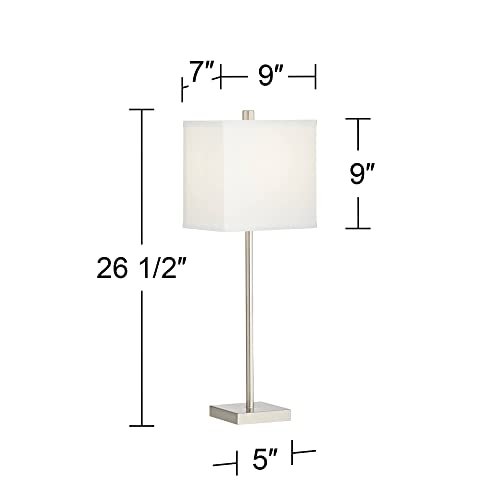360 Lighting Franco Modern Minimalist Table Lamps 26.5" High Set Of 2 With Usb Charging Ports Brushed Nickel White Square Shade For Living Room Bedroom House Bedside Nightstand Home Office #TOP30
