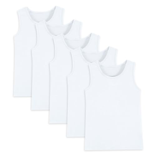 Hercugifts 5 Pack Boys Tank Tops Cotton Undershirts Kids Sleeveless Crew Neck Tank Tops for Toddlers Youth(Age 2-16) White