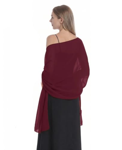 Hotshawl Chiffon Shawls and Wraps for Evening Dresses Women Elegant Soft Scarf Bridal Scarve Wedding Stole (Burgundy One Size)