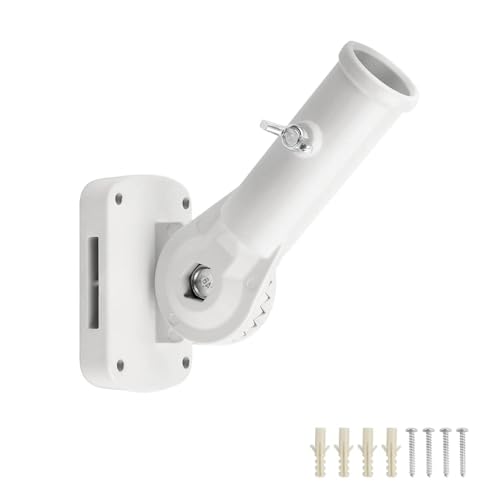 SHENGYIG Soporte Bandera de Pared, Soporte para asta Aluminio, con Tornillos, Giratorio 180°, Diámetro Interior de 29,8 mm, para Decoración de Banderas en Jardines, Balcones Y Casas (Blanco)
