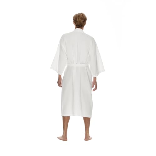 Men's Waffle Robe by BOCA TERRY, Waffle Knit Spa Robe, Long Lightweight Cotton Kimono Hotel Bathrobe3