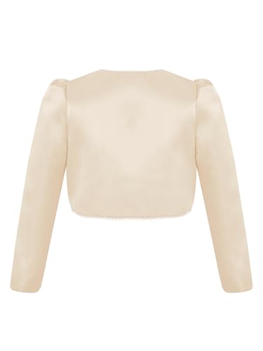 renvena Kids Girls Elegant Satin Cardigan Long Sleeve Flower Wedding Party Shrug Bolero Dress Cover Up2