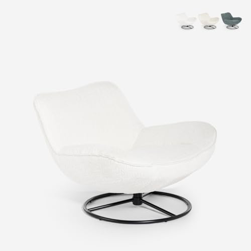 Produce Shop Sillón Moderno Giratorio para salón y despacho de Tela bouclé Konn - Blanco
