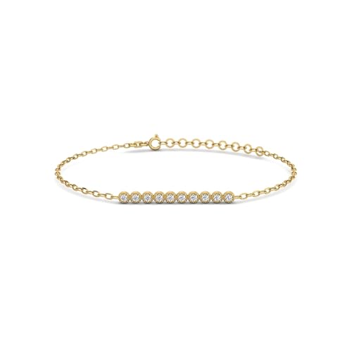 Gelin 0.12 ct. t.w. Diamond Women's 10K Solid Gold Horizontal Bar Bracelet, Simple Delicate Bracelet, Handmade Minimalist Jewelry, F-G Color, VS2, 6+1 inches, Adjustable