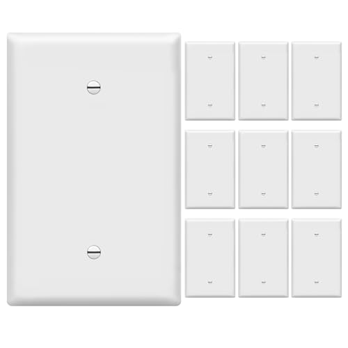 Image of ENERLITES Oversized Blank Wall Plate, Jumbo Blank Outlet Covers, Over-Size 1-Gang 5.51 inch x 3.50 inch, Unbreakable Polycarbonate Thermoplastic, UL Listed, 8801O-W-10PCS, Gloss Finish, White (10 Pack)