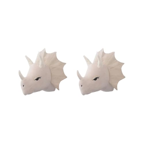 Cabezas de dinosaurio para pared de cuarto infantil figuras beige para colgar con cuerda