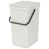 Brabantia Sort & Go Kitchen Recycling Bin | S / 3.2 Gal / 12L | Light Gray | Removable Stay-Open Lid, Carry Handle | Trash Can for Bottles, Cans, Paper, Glass | Wall-Mounting Bracket Included