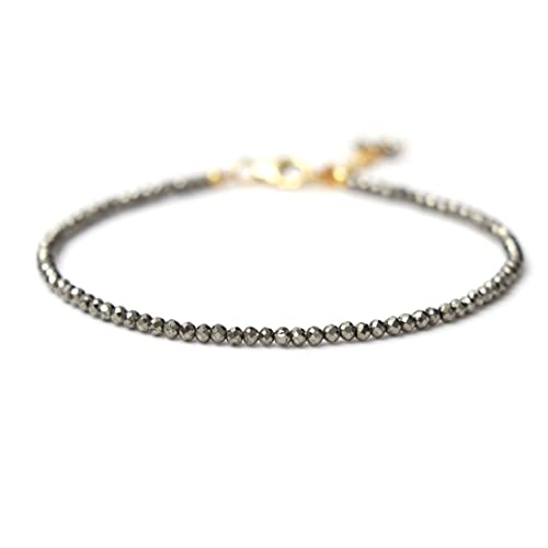 GemInspire Natural Pyrite Beads Bracelet, Handmade Jewelry, 925 Sterling Silver 8 Inch Adjustable Chain