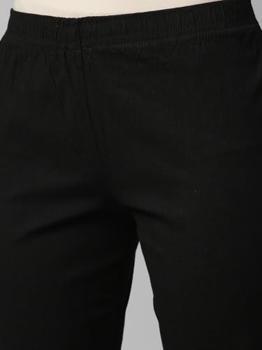 Image of MINELLI Women Solid Cigar Pants, Cotton Lycra Slub Fabric, Elasticated Waistband, Pull On Style, Regular Fit Bottom Wear for Western and Ethnic Wear