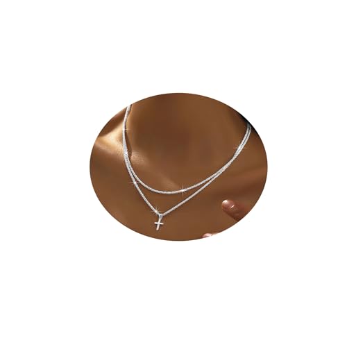 Layered 925 Sterling Siver Cross Charm Pendant Necklace Set for Women Bling Double Layer Rope Chain Choker Layering Necklace Set for Wedding and Any Romantic Occasion