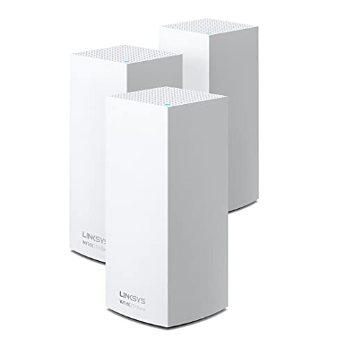 Linksys Atlas Max AXE8400 WiFi 6E Mesh System, Tri-Band Wireless Gigabit Router, Speeds up to 8.4Gbps, Coverage up to 9,000 sq ft, up to 195 Devices, 3-Pack, Comes with WUSB6100M (MX8503W-AMZ) Linksys Atlas Max AXE8400 WiFi 6E Mesh System, Tri-Band Wireless Gigabit Router, Speeds up to 8.4Gbps, Coverage up to 9,000 sq ft, up to 195 Devices, 3-Pack, Comes with WUSB6100M (MX8503W-AMZ)