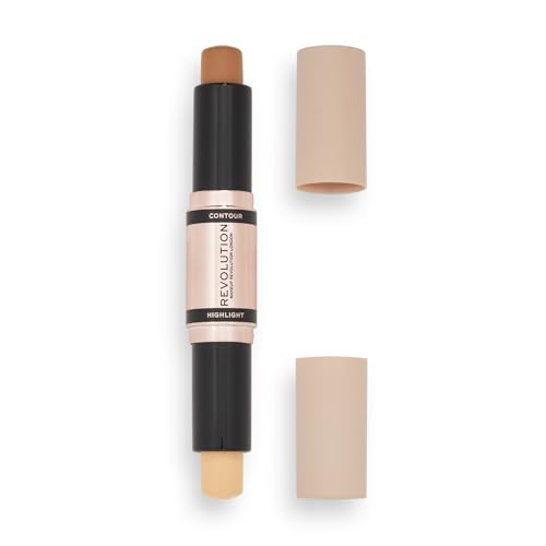 Makeup Revolution Bâton Contour Duo Crème Contour et Eclat, Définit les Pommettes et Sculpte le Visage, Végétalien et Sans Cruauté, Moyen, 2.4g