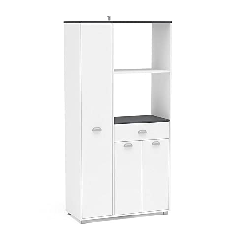 Mobelcenter, Mueble Auxiliar de Cocina 3 Puertas 1 Cajón 2 Huecos, Mueble Alacena de Cocina, Blanco y Gris Grafito, Medidas: Ancho: 90 cm x Fondo: 40 cm x Alto: 180 cm (1397)