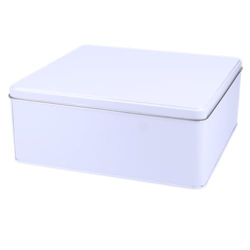 Pure White - Recipiente cuadrado grande para tartas/galletas, metal blanco brillante, 23 cm