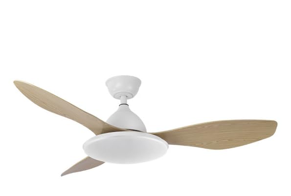 Ventilateur DC Yael ABRILA 72W blanc et hêtre avec éclairage LED télécommandé