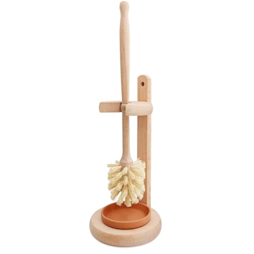 Wooden Toilet Brush Holder Set - Modern Bathroom Toilet Bowl Cleaner & Scrubber with Stand for Effortless Cleaning, Stylish Design & Use