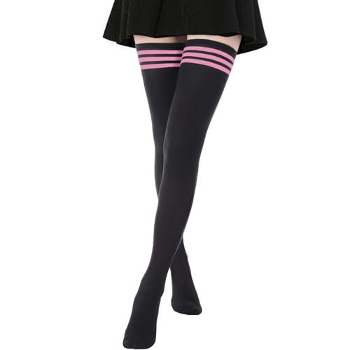 Image of DRESHOW Extra Long High Thigh Socks Striped Over Knee Thin Tights Long Stocking