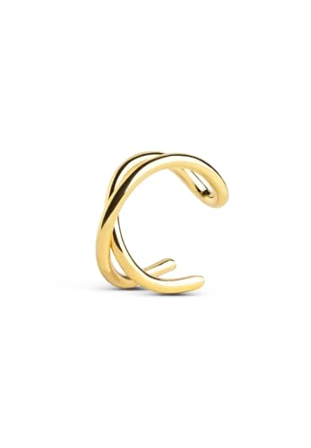 SINGULARU - Pendiente Suelto Ear Cuff Cross. Plata de Ley 925 con Acabado Baño de Oro de 18 Kt. Ajustable. Joyas para Mujer