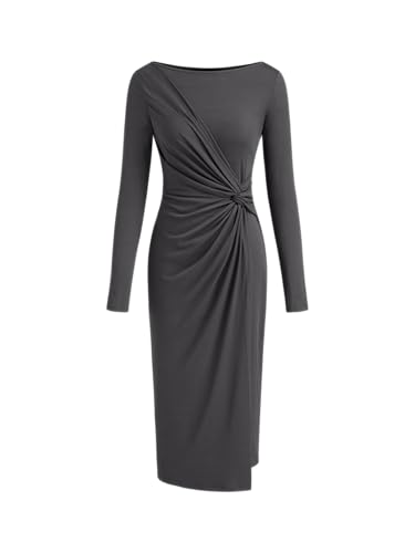 CIDER Women's Long Sleeve Dress Boat Neck Twist Waist Bodycon Midi Dress Elegant Cocktail Party Trendy Fall Dresses - Main Image