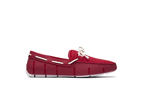 SWIMS Mens Loafers, Braided Lace Shoes for Men, Casual Beach Loafer, Comfortable Summer Shoe, Stylish Lightweight Walking Footwear, Quick Dry Breathable Eco Friendly Footbed (Signal Red/White,12)