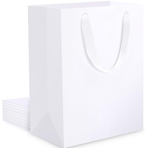 EUSOAR Sacchetti Regalo Bianchi - 250GSM Buste Carta con Manici - 10 Pezzi Sacchetti Carta Piccoli S 15x6x20cm - Compleanno, Matrimonio, Festa per bambini